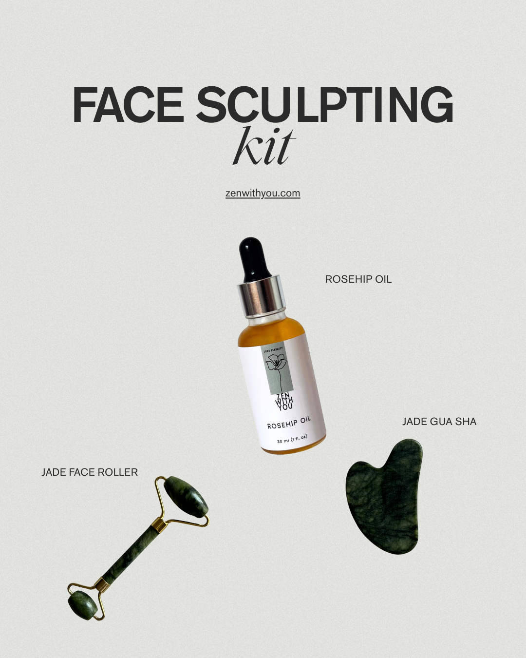 Face Sculpting Kit – Jade Roller, Gua Sha, Rosehip Oil for Radiant Skin