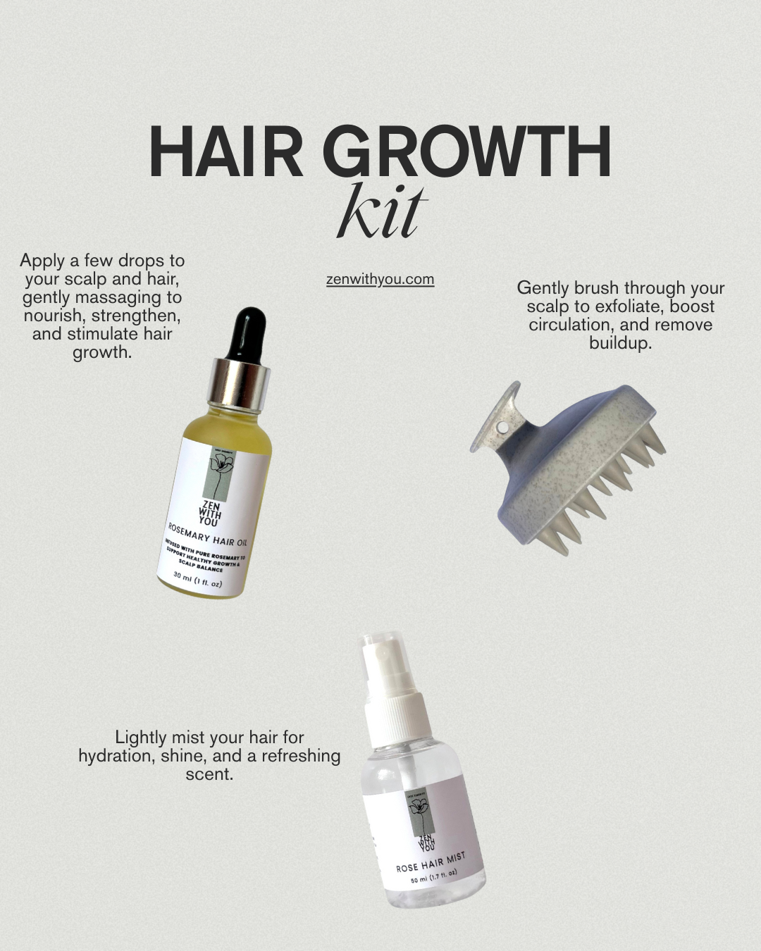 Hair Growth Kit – Rosemary Oil, Hair Mist & Scalp Massage Tools